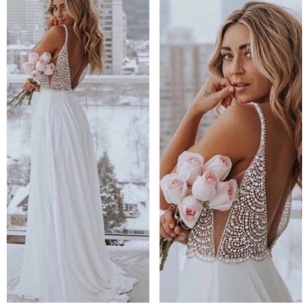 Lulus True Love White Beaded Rhinestone Maxi Dress